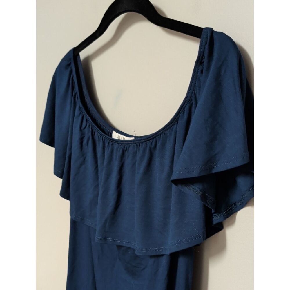Off-Shoulder Ruffle Blouse in Deep Blue - Picture 2 of 5